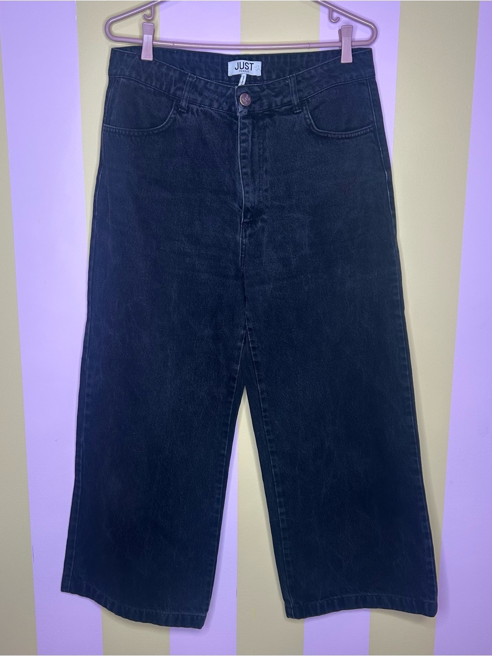 Just Female Black Relaxed Wide-Leg Jeans